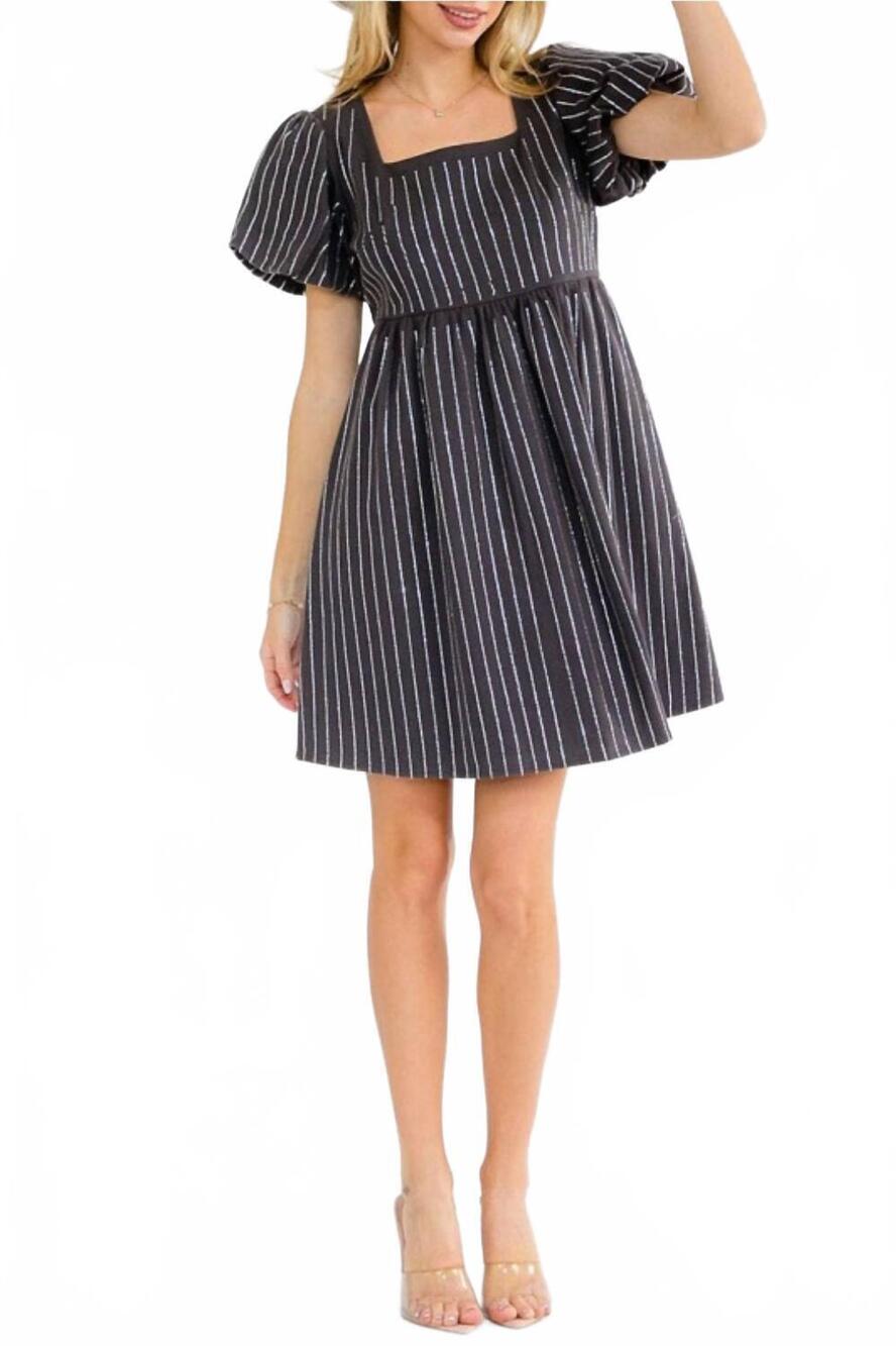 NEW BLUE B women's rhinestone striped dress in charcoal